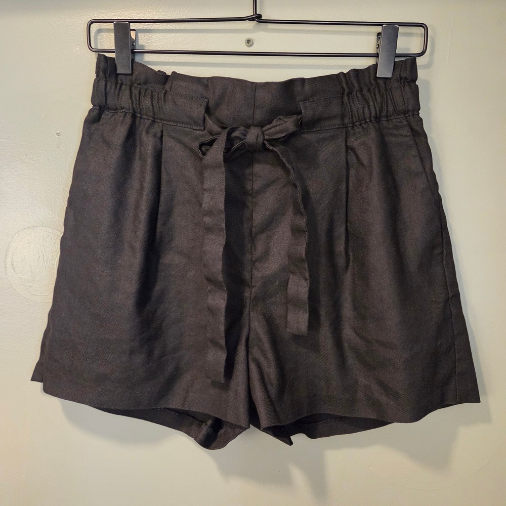 Express Women's Linen Blend Shortie High Rise Size S Black Paperbag Waist Shorts